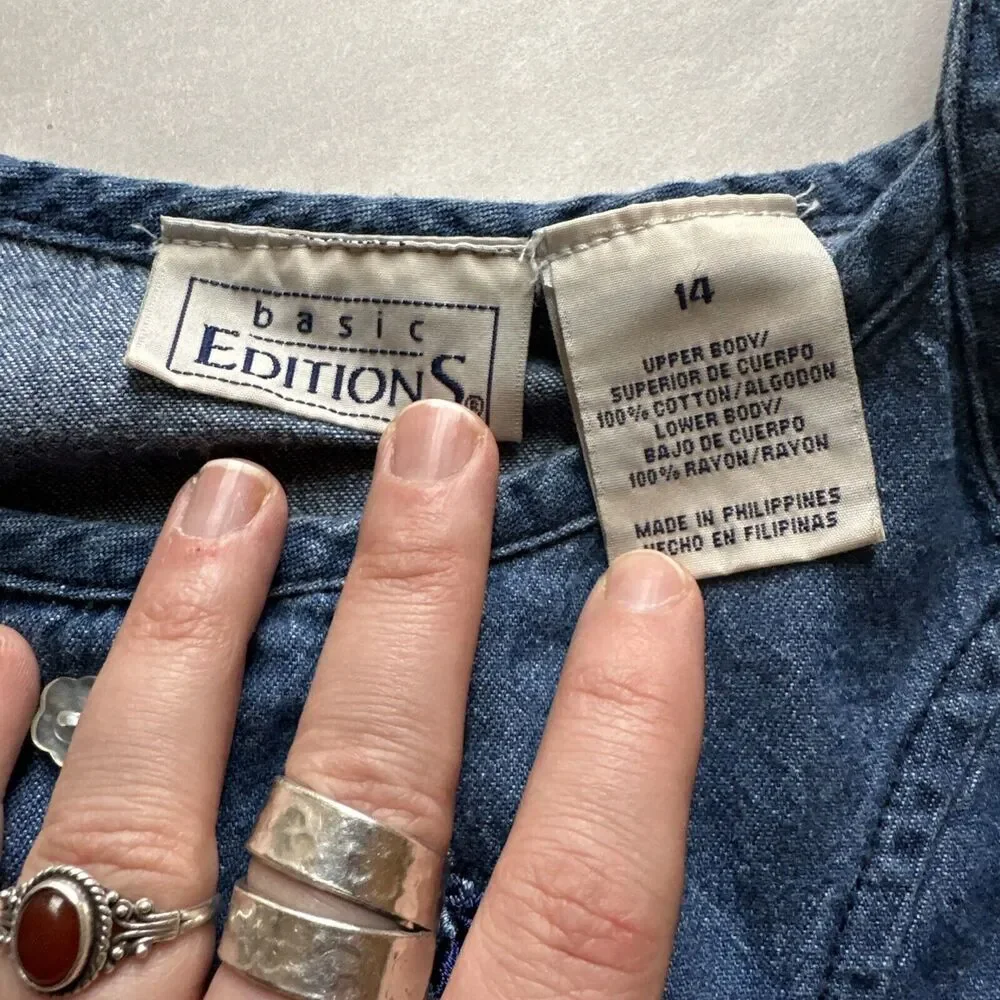 Y2K Vintage Basic Editions Girls Denim & Yellow Floral Dress 14‎ | Cottagecore
